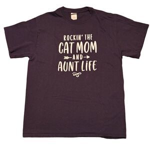 “ROCKIN’ the CAT MOM and AUNT LIFE” cat lady t-shirt L